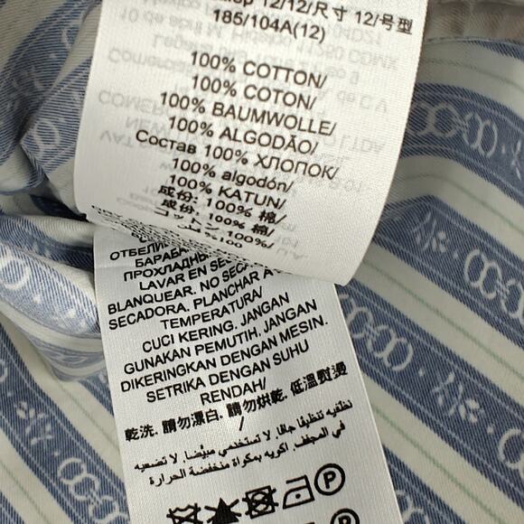 Tory Burch Gemini Link Button Front Top Size 12 Blue Stripes Cotton Puff Sleeves - Picture 12 of 14